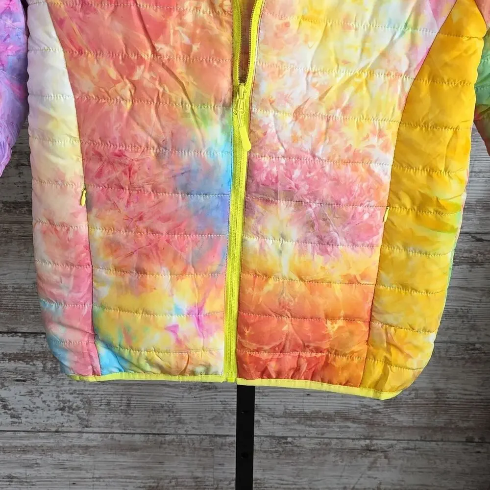 Alexa Rae Hooded Yellow Tie Dye Puffer Jacket Kids Size Medium 12/14 NWT